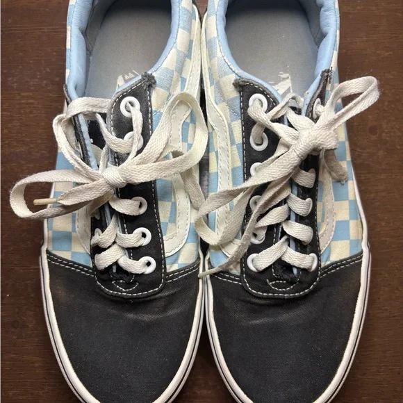 Vans Women's Checkered Sneakers - Light Blue and White Squares with Black Size 9 - Picture 3 of 9